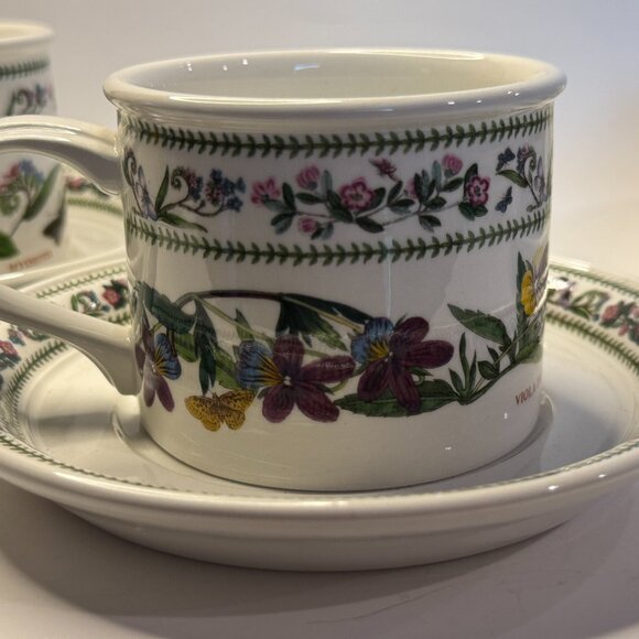 Portmeirion Botanic Garden Saucers (5) + 3 Cups Chipped | Floral Variation - Picture 6 of 12